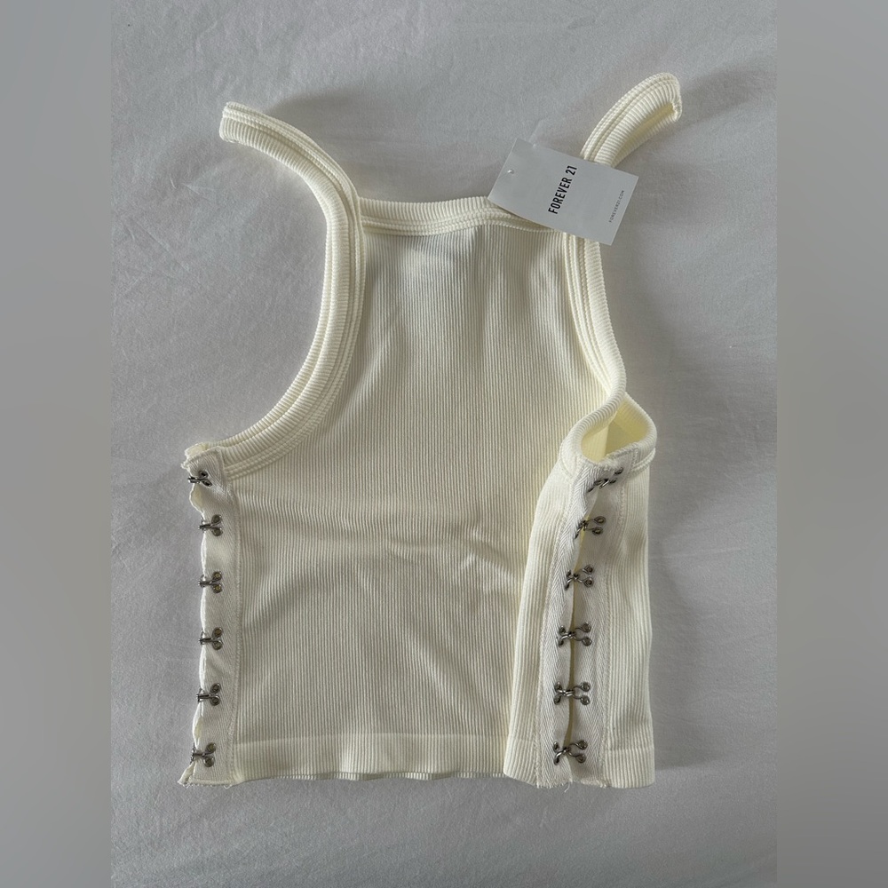 Cropped Stretchy White Top with Pin accents on the Side